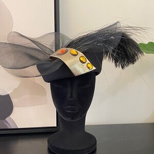 Vintage Sonni Black Fascinator with Faux Gem Accents
